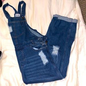 Love tree distressed Denim overalls